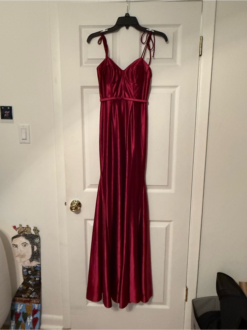 Satin Burgundy Tie-Strap Formal Gown